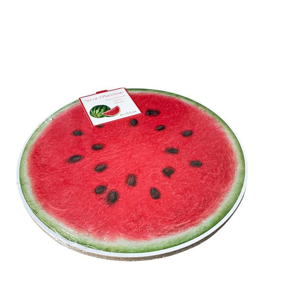 New Thick Round Summer WATERMELON Slice Placemats W/ Cork Backing 15in Set of 4 - Picture 2 of 9